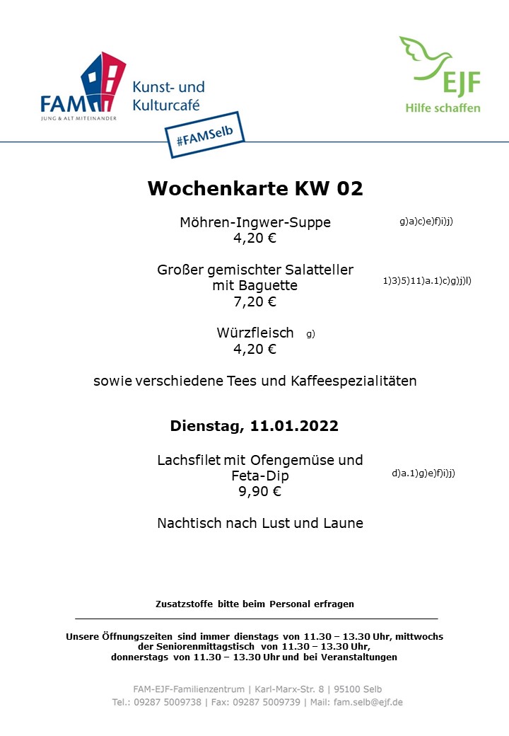 Wochenkarte KW 02.-2022, Dienstag